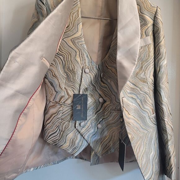 Gentlemens guru  abstract print gold and champagne tuxedo jacket and vest - Picture 10 of 16